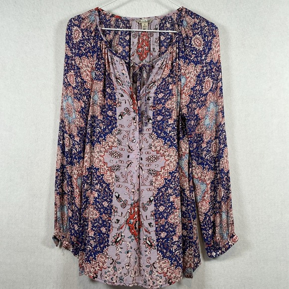 Lucky Brand Blush Color Bell Sleeve Peasant Blouse Boho Sz S button needs sewing - Picture 1 of 11